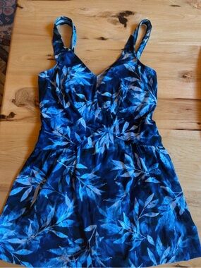 Blue Floral Print Swim Dress by Rose Marie Reid NWOT Sz 12